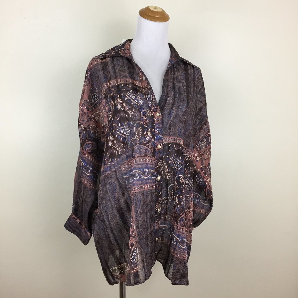 NWT ZARA Loose Fit Multi Color Mixed Print Wide Long Sleeve Button Shirt